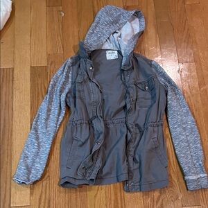 Mudd girls Sz M Hooded Mixed-Material Utility Jacket - Gray